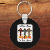 秋イエスは決して感謝のパンプリ葉ーを感謝しない キーホルダー (正面)