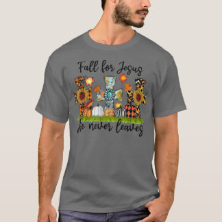 秋イエスは決して秋の葉クリスチャンの十字架に登らない Tシャツ