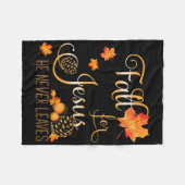 秋イエスは決して秋の葉クリスチャンのPrを行わない フリースブランケット (正面(横))