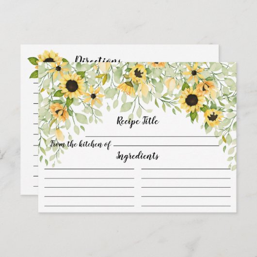 秋イエローサンフラワーブライダルシャワーレシピ ポストカード (正面/裏面)