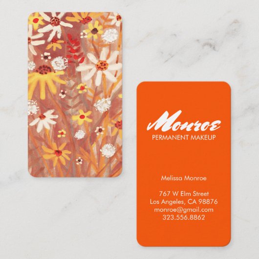 秋イエローレッドウォーターカラーデイジーブーケエレガント 名刺 (正面/裏面)