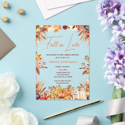 秋インエレガントラブブライダルシャワーかぼちゃの花 アクリル招待状 (インサイチュ (ウェディング))