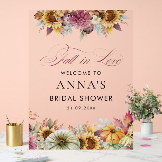 秋インエレガントラブブライダルシャワーウェルカムサイン アクリルサイン (ウェディング)
