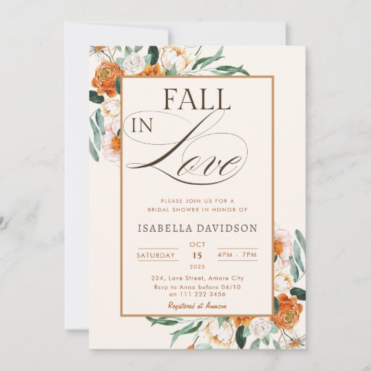 秋インエレガントラブブライダルシャワーフローラ秋 招待状 (正面)