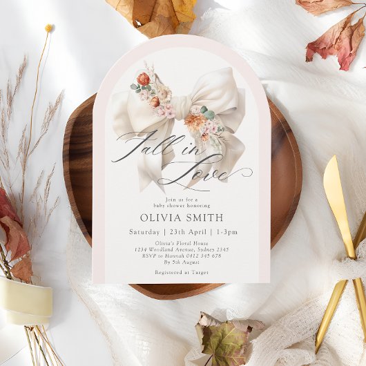 秋インエレガントラブホワイトボウフローラ赤ちゃんシャワー 招待状