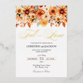 秋インエレガントラブボーフローラ結婚ズ金ゴールド 箔招待状 (正面)