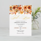 秋インエレガントラブボーフローラ結婚ズ金ゴールド 箔招待状 (立ち正面)