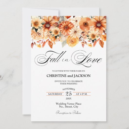 秋インエレガントラブボーフローラ結婚ズ 招待状 (正面)