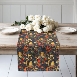 秋インスパイアーランナーと鳥と庭の開花 ロングテーブルランナー