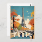 秋インパリスフランスエッフェルタワーレトロ旅行 ポストカード (正面/裏面)
