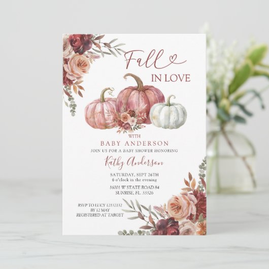 秋インフローラカボチャ赤ちゃんシャワーパーティー 招待状 (スタンド正面)