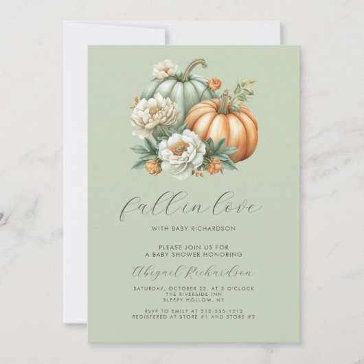秋インフローラパンプキンセージ緑のベビーシャワー 招待状 (正面)