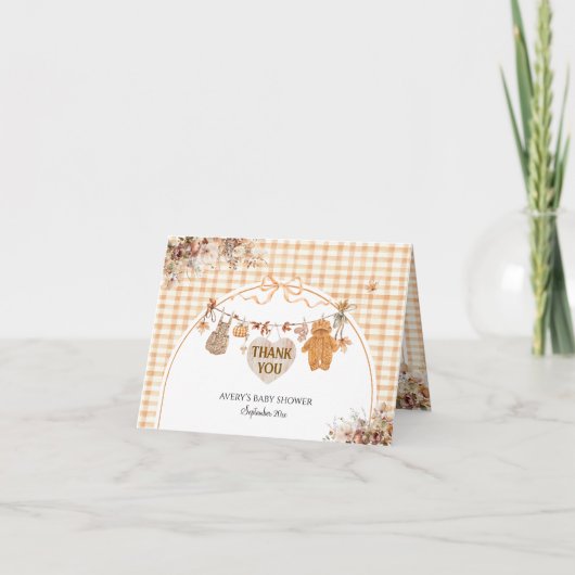 秋インフローラボー素朴ベビーシャワー サンキューカード (正面)