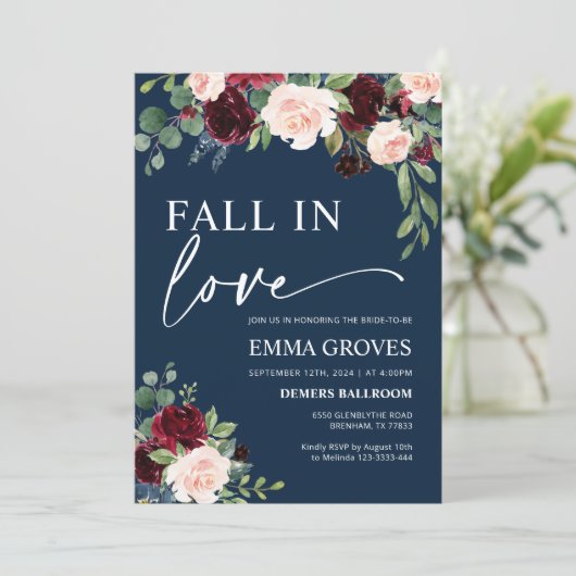 秋インブライダルシャワーネイビーブルゴーニュフローラ 招待状 (スタンド正面)
