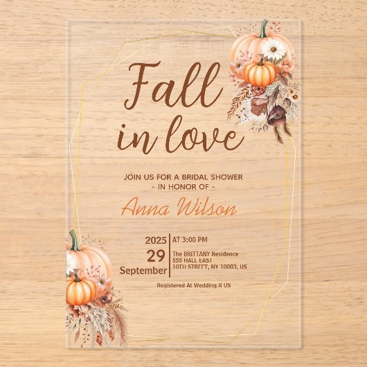 秋インブライダルシャワーパンパスグラスフローラ アクリル招待状 (正面)