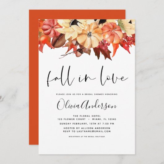 秋インブライダルシャワーパンプキンズバーンドオレンジ 招待状 (正面/裏面)
