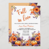 秋インブライダルシャワーパンプキンパープルフラワーズ 招待状 (正面/裏面)