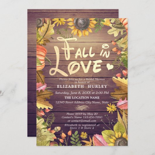 秋インブライダルシャワーメープルサンフラワーウッド 招待状 (正面/裏面)