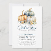 秋インブライダルシャワー金ゴールドブルーパンプキンス 招待状 (正面)