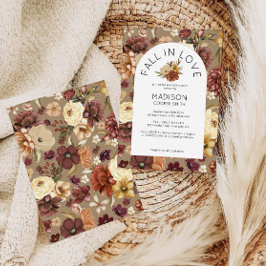 秋インラブウォーターカラーフローラブライダルシャワー 招待状