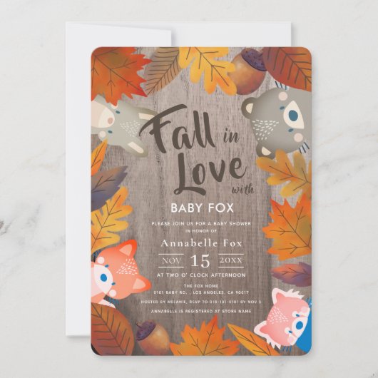 秋インラブウッドランド動物木の赤ちゃんシャワー 招待状 (正面)