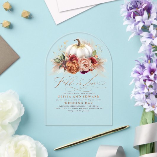 秋インラブエレガントなウェディングラストフラワーカボチャ アクリル招待状 (インサイチュ (ウェディング))