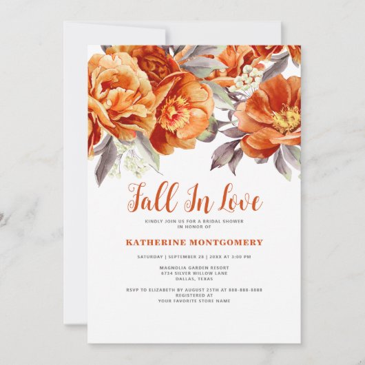 秋インラブエレガントフローラオレンジブライダルシャワー 招待状 (正面)