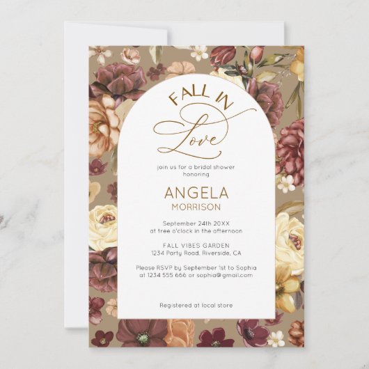 秋インラブエレガントフローラモダンブライダルシャワー 招待状 (正面)