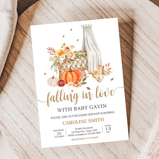 秋インラブオレンジカボチャ赤ちゃんシャワー 招待状