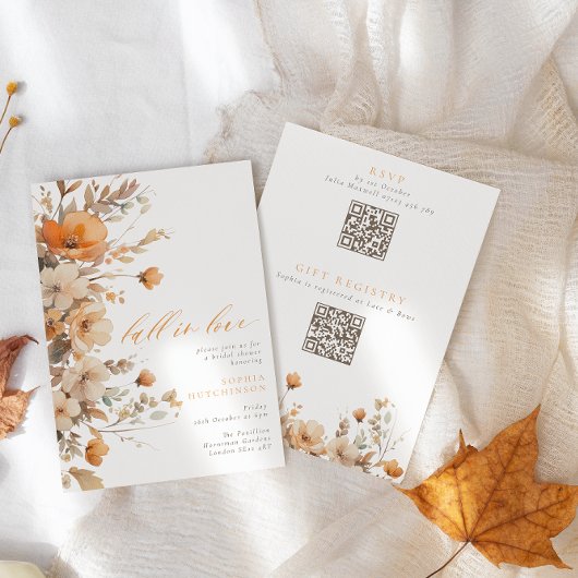 秋インラブオレンジ&ブラウンフローラブライダルシャワー 招待状