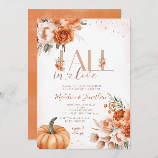 秋インラブオータムオレンジフローラ婚約パーティ 招待状 (正面/裏面)