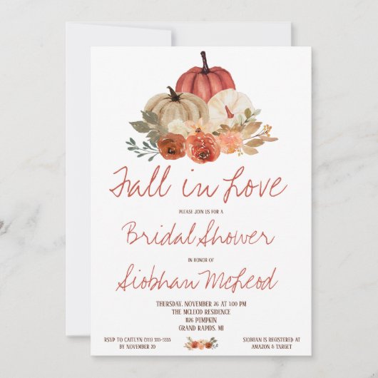秋インラブオータムカボチャフローラブライダルシャワー 招待状 (正面)