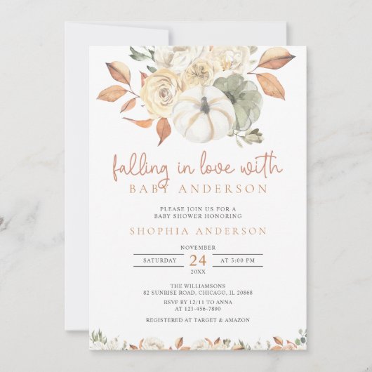 秋インラブオータムカボチャベビーシャワー招待状 招待状 (正面)