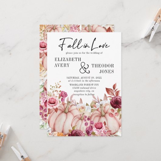 秋インラブオータムカボチャ結婚フローラ 招待状 (正面/裏面インサイチュ)