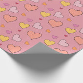 秋インラブオータムハートピンクイエロー赤面 ラッピングペーパー (角)
