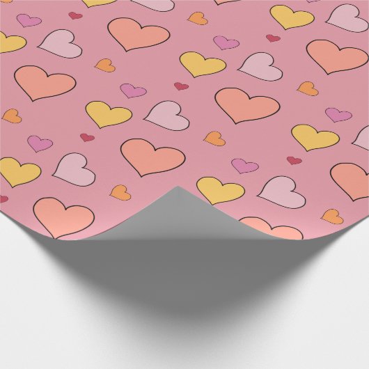 秋インラブオータムハートピンクイエロー赤面 ラッピングペーパー (角)