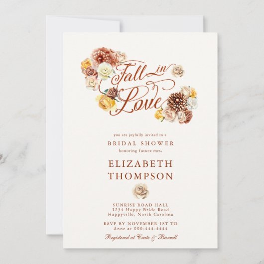 秋インラブオータムバラムームガーデンブライダルシャワー 招待状 (正面)