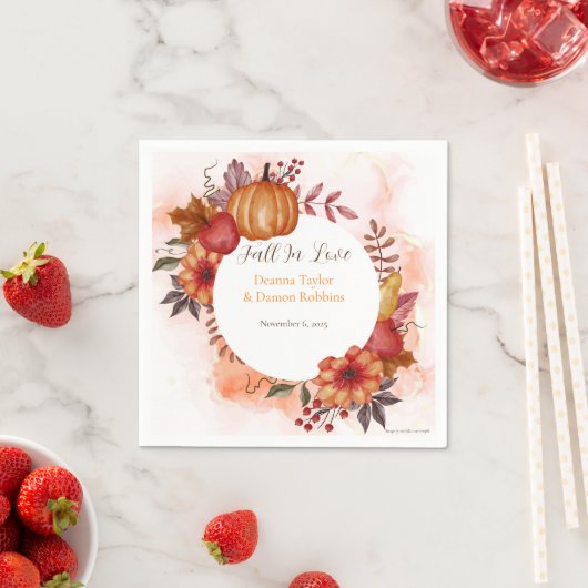 秋インラブオータムパンプキンウェディングレセプション スタンダードカクテルナプキン (インサイチュ)