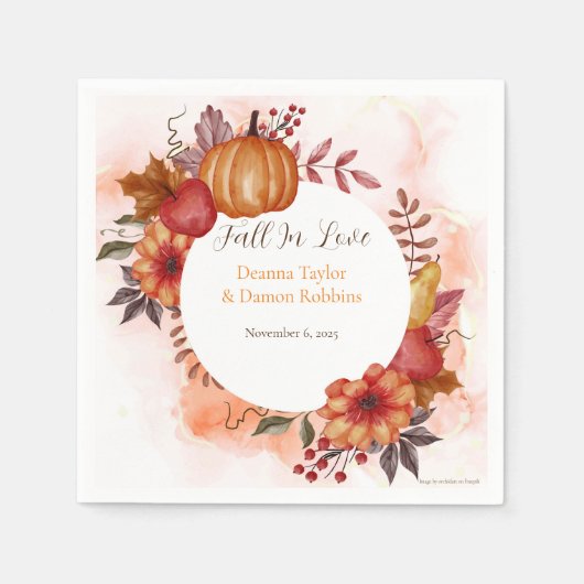 秋インラブオータムパンプキンウェディングレセプション スタンダードカクテルナプキン (正面)