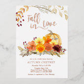 秋インラブオータムフラワーブライダルシャワーバラ金ゴールド 箔招待状 (正面)