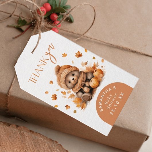 秋インラブオータムリトルテディベアパンプキン ギフトタグ