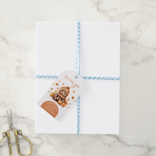 秋インラブオータムリトルテディベアパンプキン ギフトタグ (より糸付き)