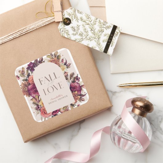 秋インラブオータムリースアーチピンクブライダルシャワー スクエアシール (ギフト)