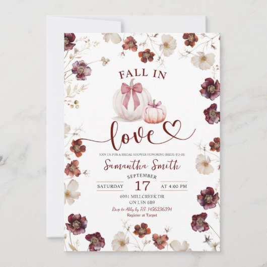 秋インラブオータムワイルドフラワーブライダルシャワー 招待状 (正面)