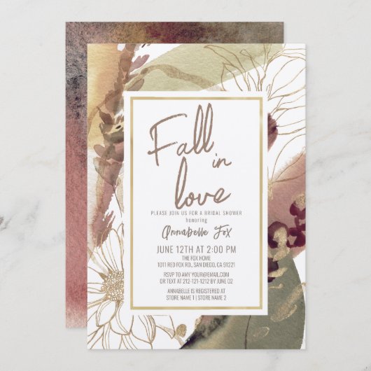 秋インラブオータム抽象芸術フローラブライダルシャワー 招待状 (正面/裏面)