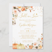 秋インラブオータム金ゴールドシックフローラブライダルシャワー 招待状 (正面)