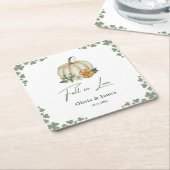 秋インラブカボキングリーナリーセージグリーン結婚ズ スクエアペーパーコースター (アングル)