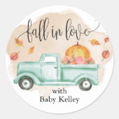 秋インラブカボチャファームトラックベビーシャワー ラウンドシール (正面)
