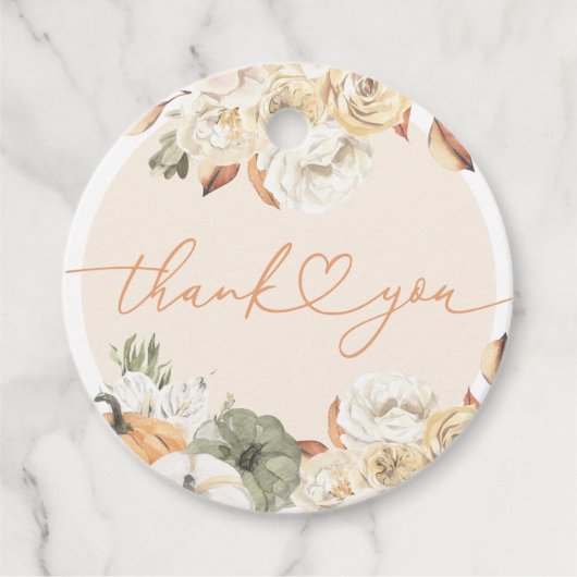 秋インラブカボチャ秋のベビーシャワーラウンド フェイバータグ (正面)