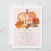 秋インラブカボチャ紅葉ピンクベビーシャワー 招待状 (正面)